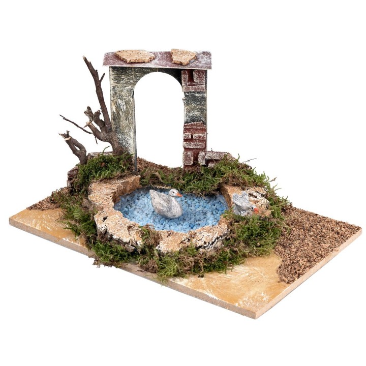 Pond with arch and two swans depth effect cm 24x15x12.5 h