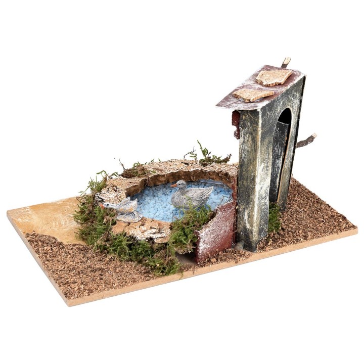 Estanque con arco y dos cisnes efecto profundidad cm 24x15x12,5