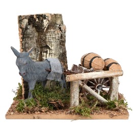 Burro con carro y barriles para belén cm 15x15x12,5 h