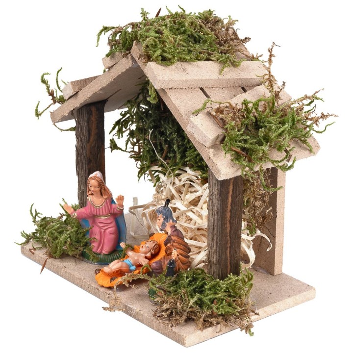 Capanna in legno completo di natività cm 13,5x8x12 h