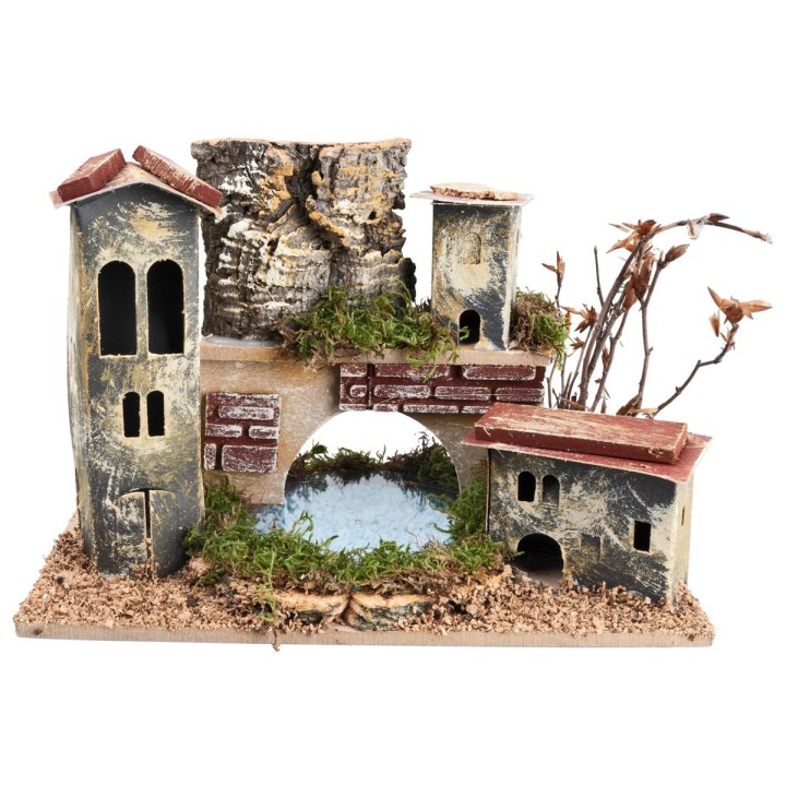 Bridge with tower and lake depth effect cm 24x15x12.5 h