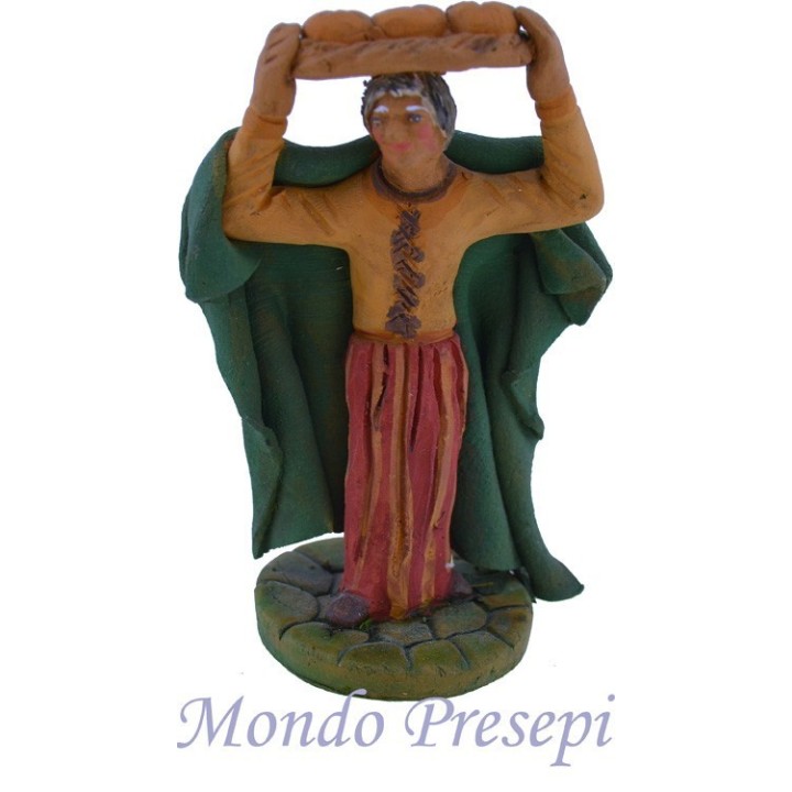 Mujer de 9 cm con cesta de pan en terracota pintada