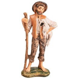 Pastor con bastón y ovejita h 17 cm