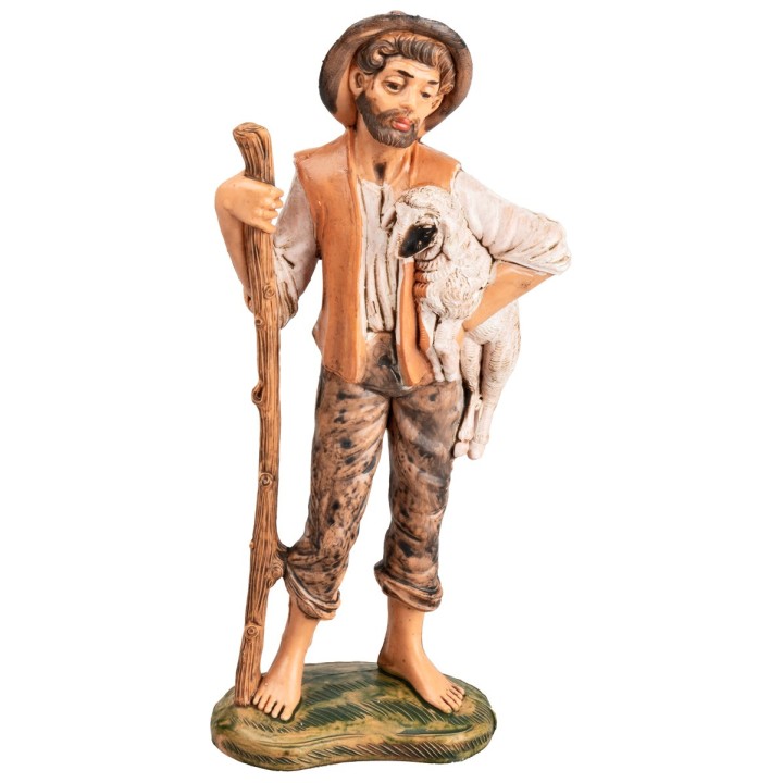 Shepherd with staff and little sheep h 17 cm