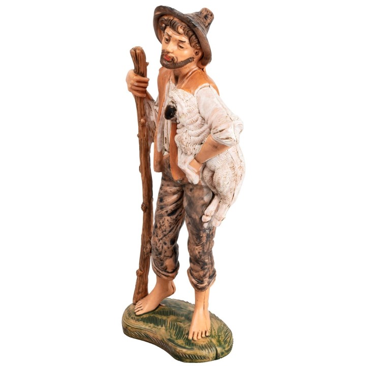 Shepherd with staff and little sheep h 17 cm
