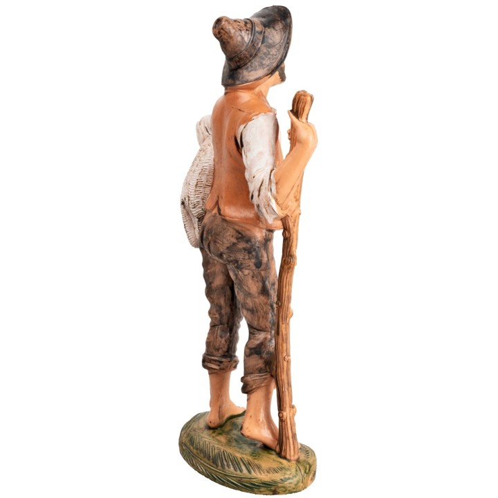 Shepherd with staff and little sheep h 17 cm