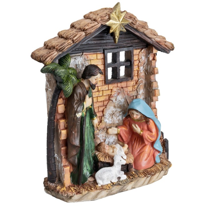 Bloque Natividad con cabaña en resina cm 12,5x4,5x16,5 h