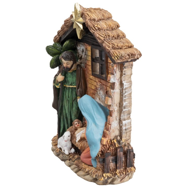 Bloque Natividad con cabaña en resina cm 12,5x4,5x16,5 h
