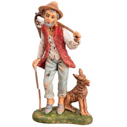 Pastore con cane e cesto in spalla 18 cm