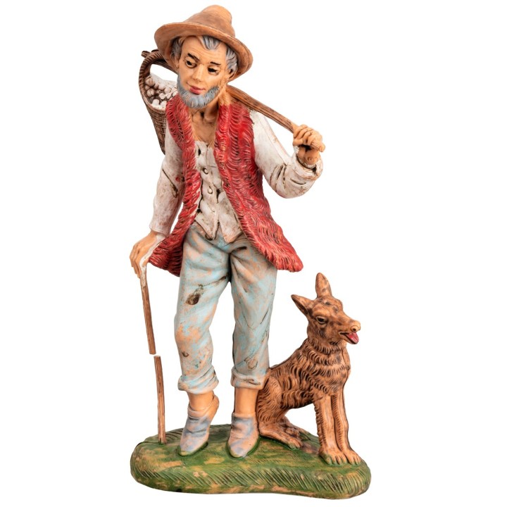 Shepherd with dog and basket on shoulder 18 cm