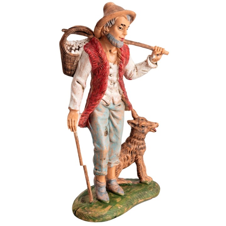 Shepherd with dog and basket on shoulder 18 cm