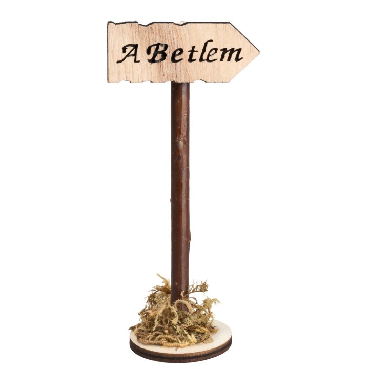 Cartel de madera con inscripción “A Belén” h 11 cm