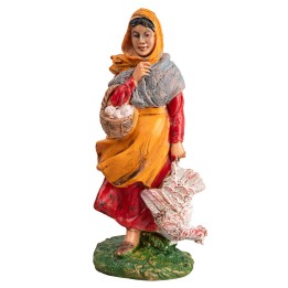 Donna con cesto e gallina 10 cm