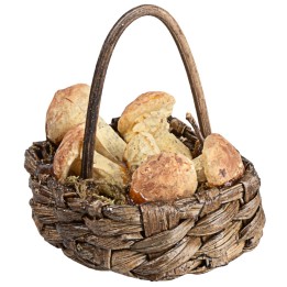 Cestino con funghi in vimini per statuine da 15-20 cm