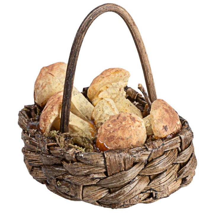 Cestino con funghi in vimini per statuine da 15-20 cm