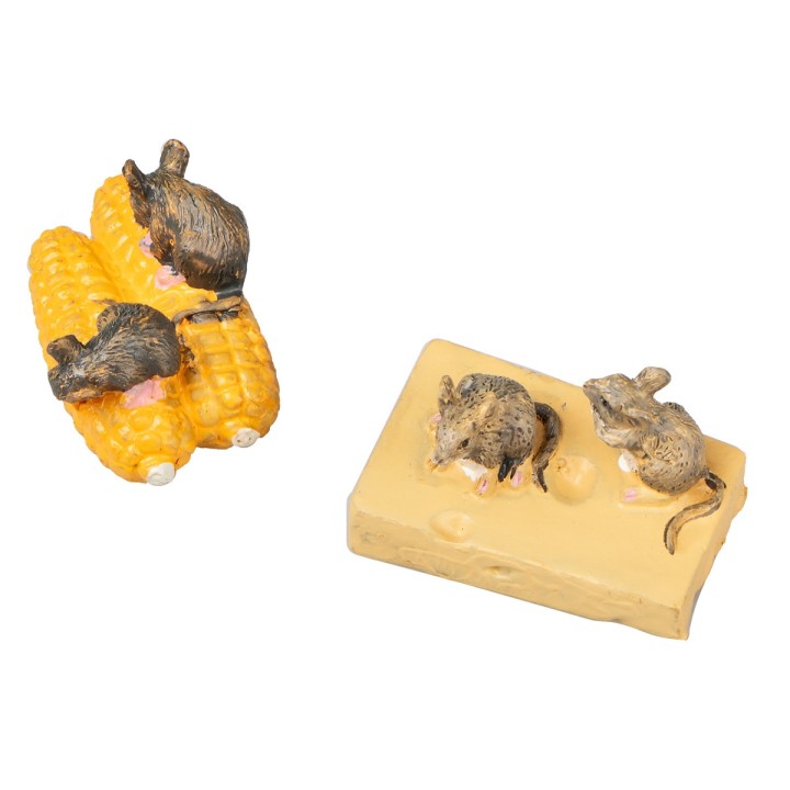 Set of 4 little mice with cheese and corn
