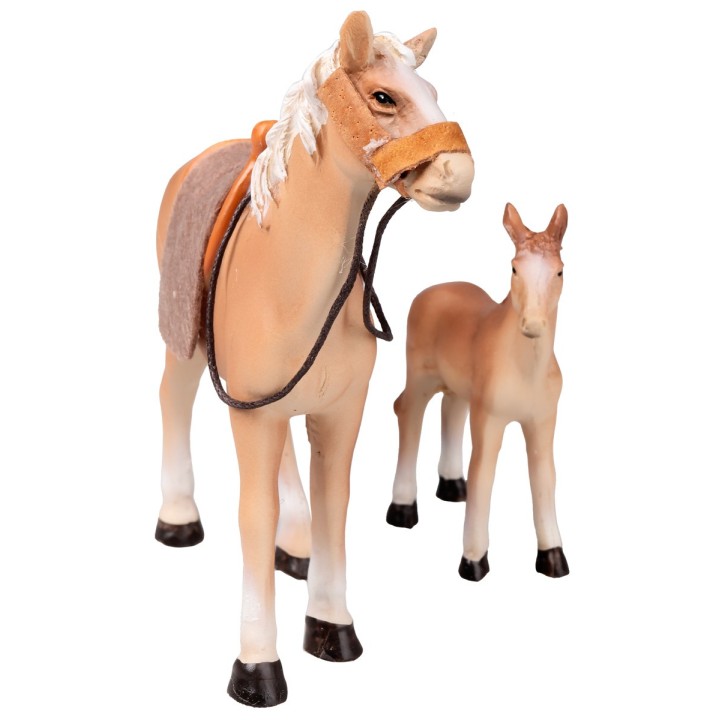 Cavallo con puledro in resina h 11 cm