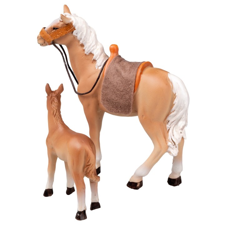 Caballo con potro de resina h 11 cm