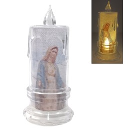 Candle with Madonna and warm white LED battery operated 11 cm