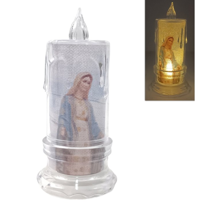 Candela con madonna e led bianco caldo a batterie 11 cm