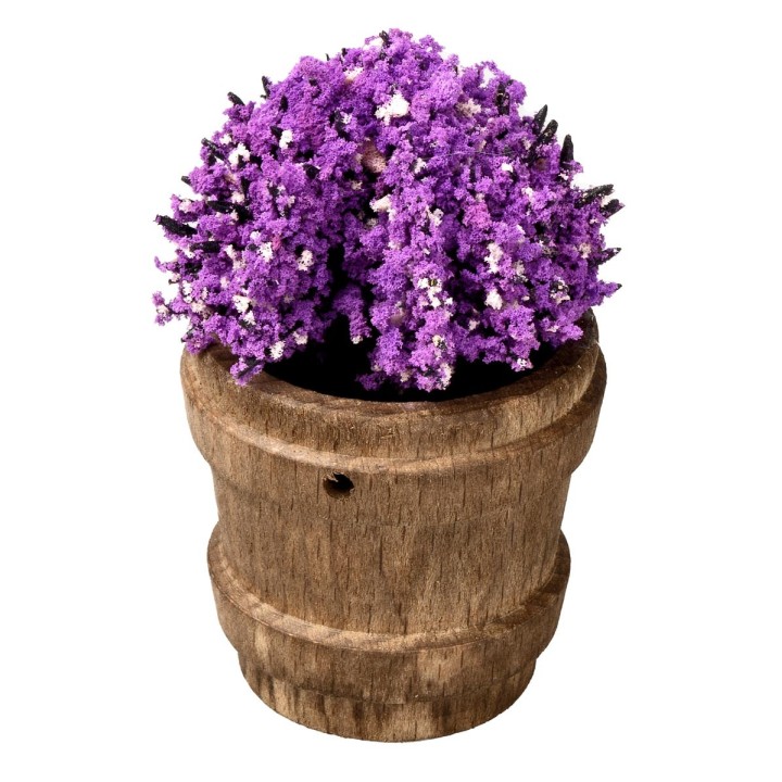 Wooden vase with assorted flowers h 6.7 cm