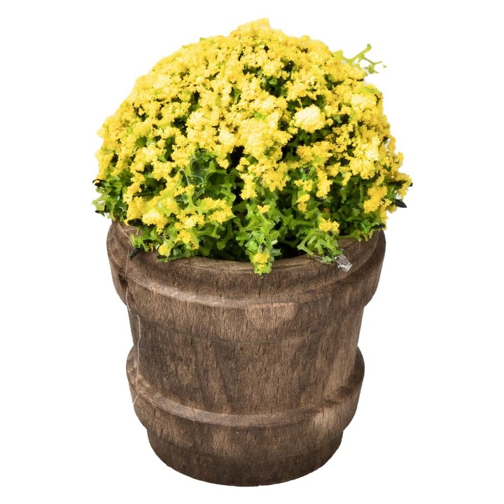 Wooden vase with assorted flowers h 6.7 cm