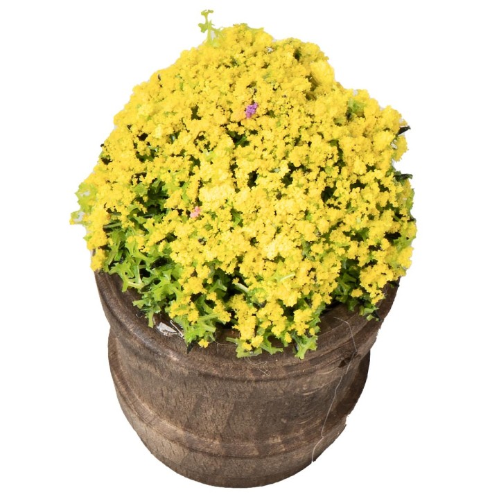 Wooden vase with assorted flowers h 6.7 cm