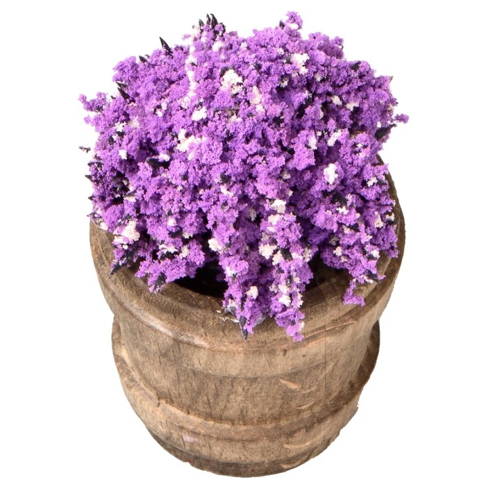 Wooden vase with assorted flowers h 6.7 cm
