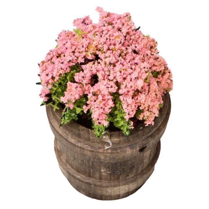 Wooden vase with assorted flowers h 6.7 cm