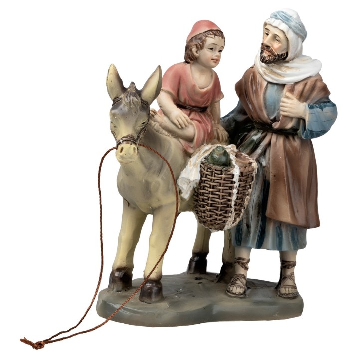 Padre con bimbo sull'asino in resina 10 cm