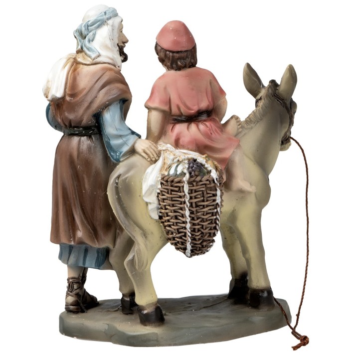 Padre con niño sobre el burro en resina de 10 cm