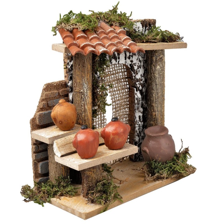 Bancarella con anfore per presepe cm 13,5x7,5x16 h