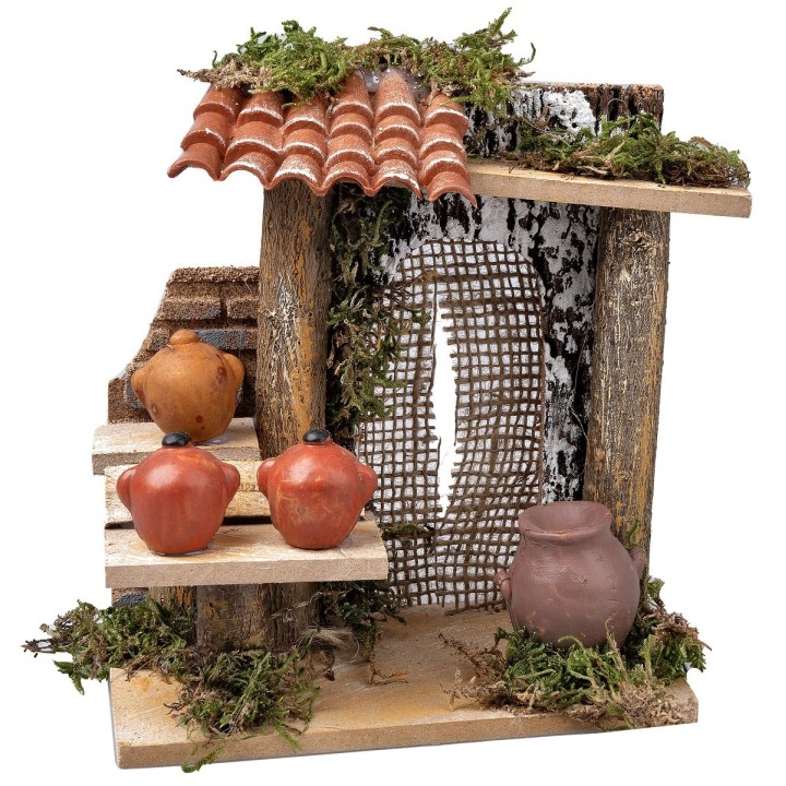 Bancarella con anfore per presepe cm 13,5x7,5x16 h