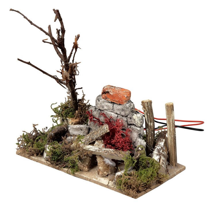 Fire with flickering LED powered by batteries cm 13.5x7.5x13 h