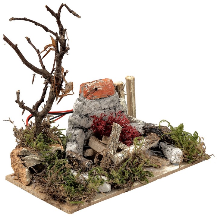 Fire with flickering LED powered by batteries cm 13.5x7.5x13 h