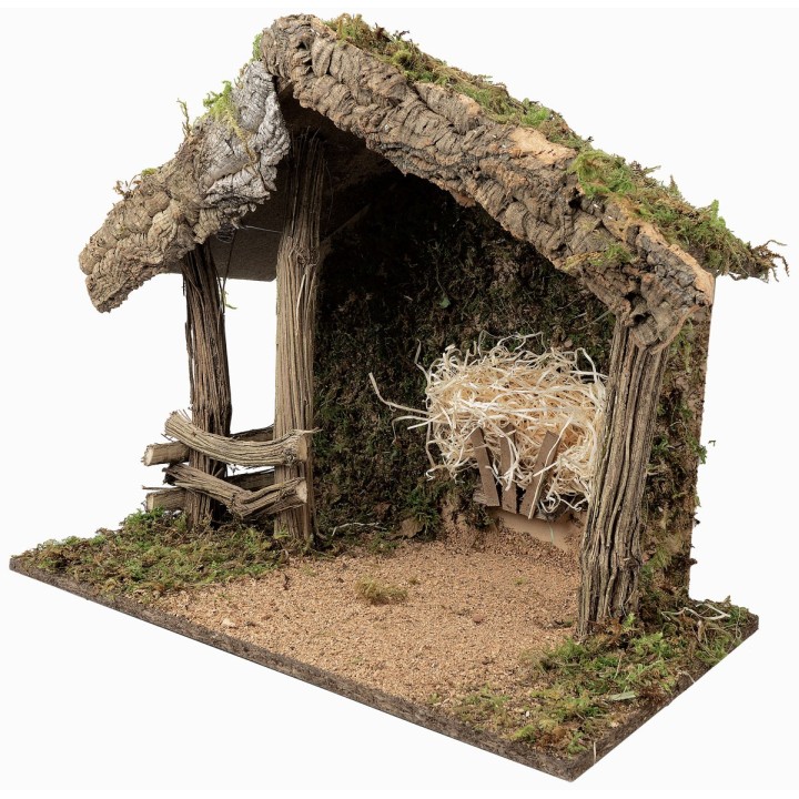 Wood and cork hut for Nativity cm 50x28x40 h