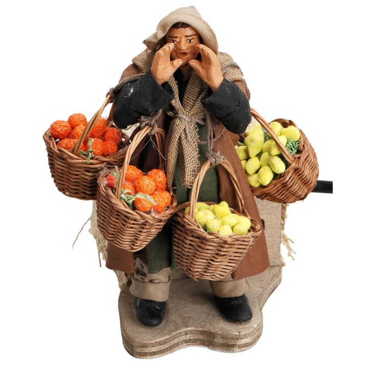 Vendedora con cestas de fruta serie 12 cm en movimiento