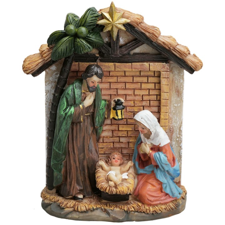 Natività blocco con capanna in resina cm 9x4x13,5 h