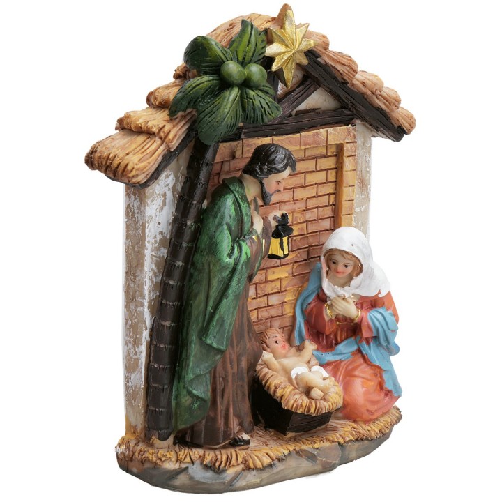 Natività blocco con capanna in resina cm 9x4x13,5 h