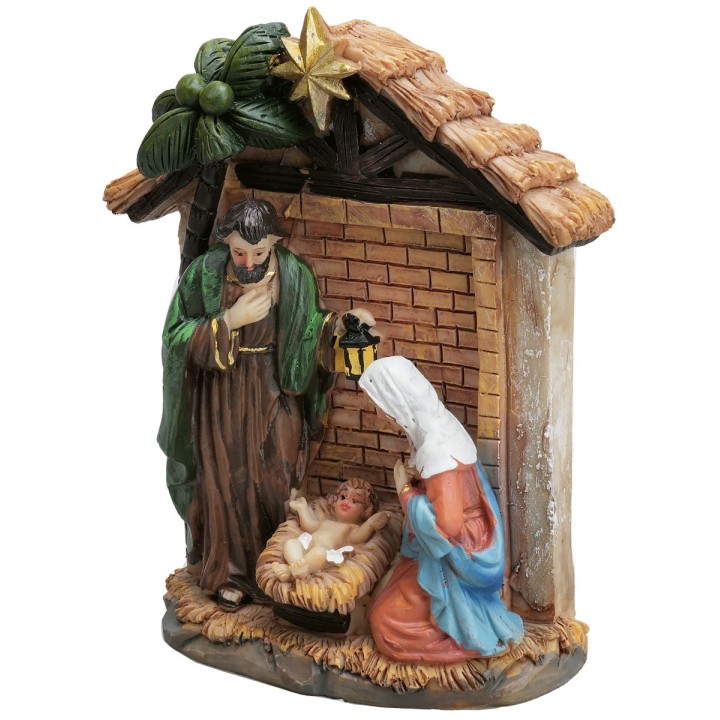 Natività blocco con capanna in resina cm 9x4x13,5 h