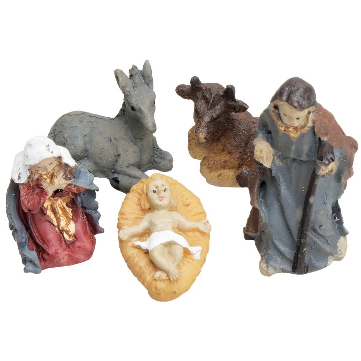 Mini Natività 5 soggetti in resina 3 cm
