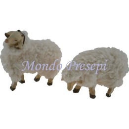 Conjunto de 2 ovejas de resina con lana para estatuas de 10 cm.