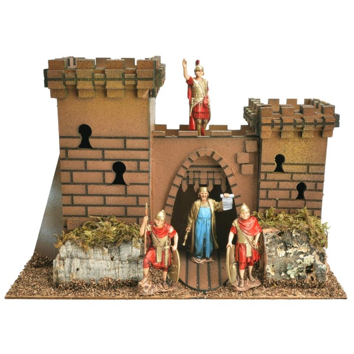 Castello con doppia torre e portone ad arco per presepe cm