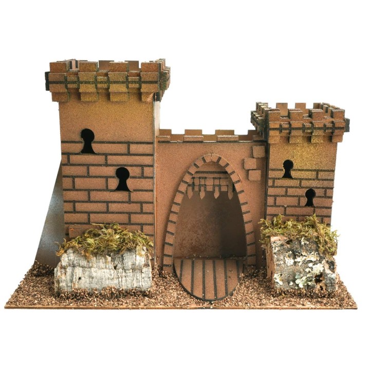 Castello con doppia torre e portone ad arco per presepe cm