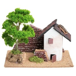 Casetta con albero per presepe cm 16x8,5x13,5 h