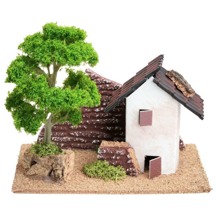 Casetta con albero per presepe cm 16x8,5x13,5 h