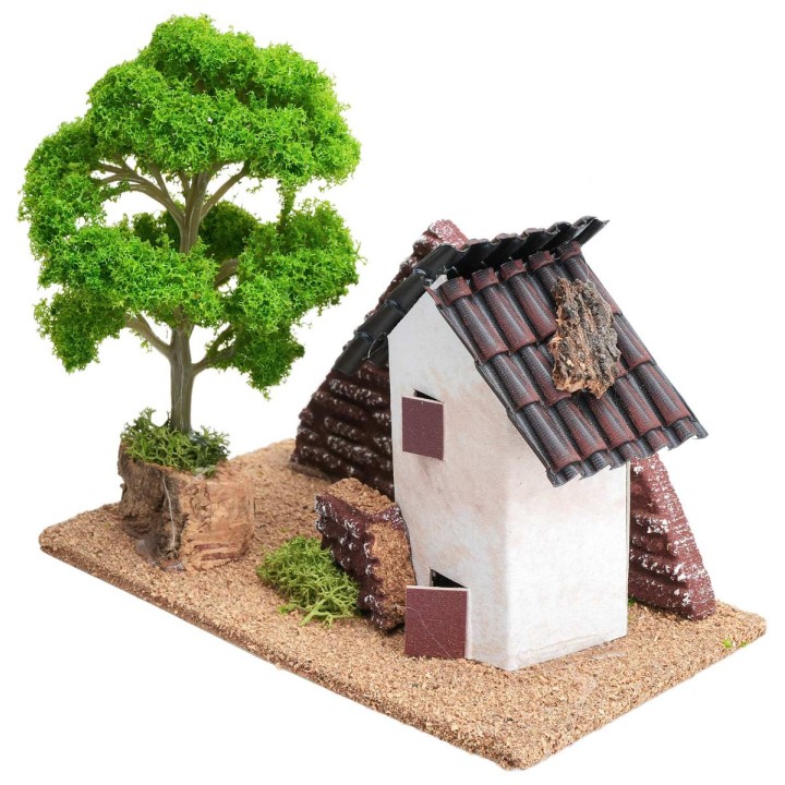 Casetta con albero per presepe cm 16x8,5x13,5 h
