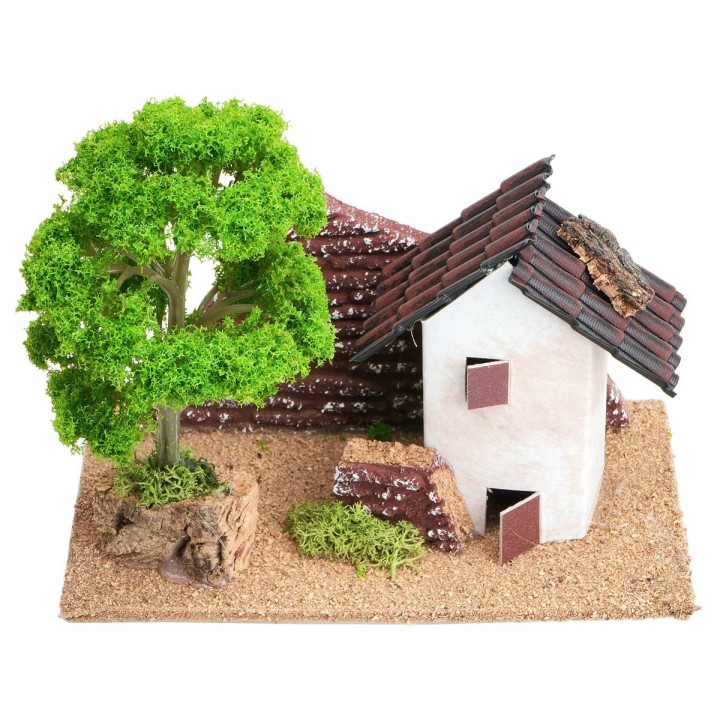 Casetta con albero per presepe cm 16x8,5x13,5 h