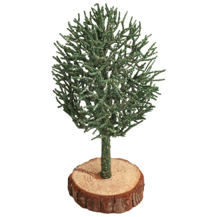 Árbol verde con base de madera 18,5 cm