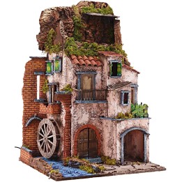 Illuminated village with working mill cm 40x40x65 h